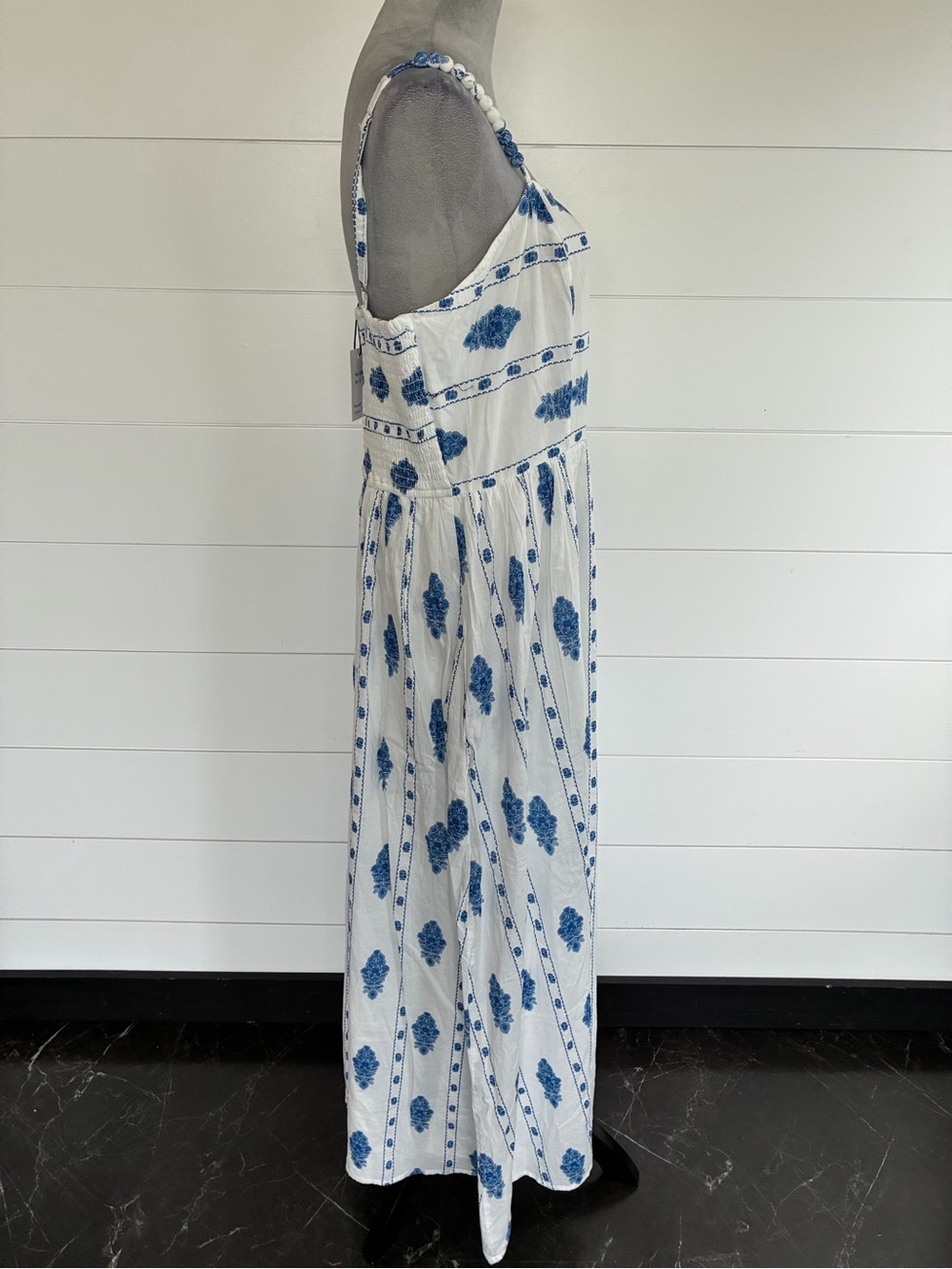 Japna White Maxi Dress with Blue Floral Print & Pockets SZ XL NWT/0383 - Picture 5 of 11